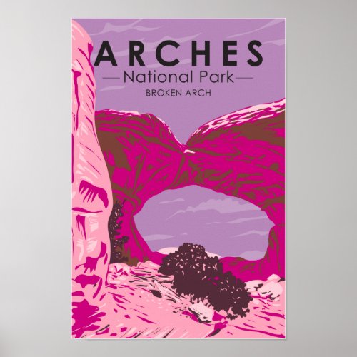Arches National Park Utah Broken Arch Vintage  Poster