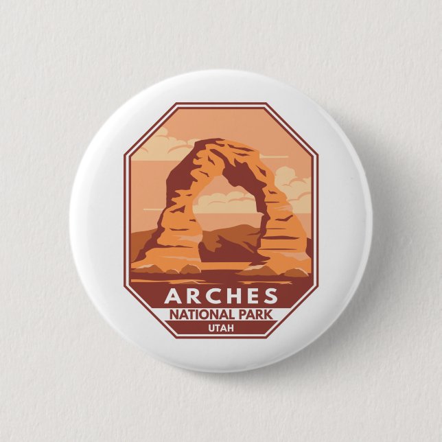 Arches National Park Utah Delicate Arch Art Retro Button (Front)