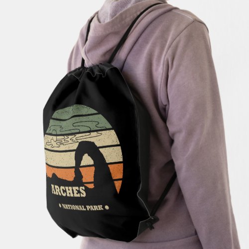 Arches National park Utah Delicate Arch vintage  Drawstring Bag