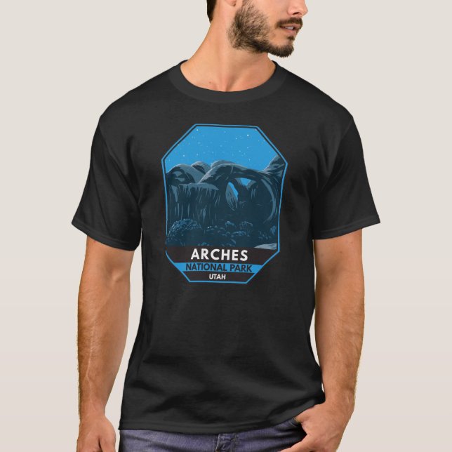 Arches National Park Utah Night Sky Vintage T-Shirt (Front)