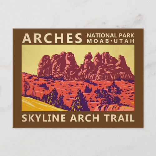 Arches National Park Utah Skyline Arch Trail Retro Postcard