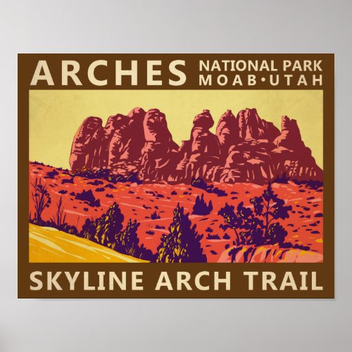 Arches National Park Utah Skyline Arch Trail Retro Poster