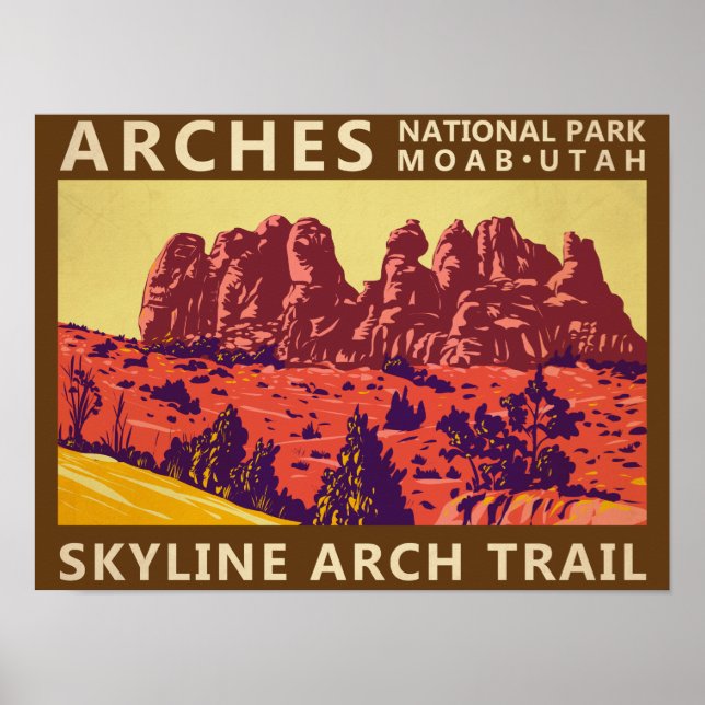 Arches National Park Utah Skyline Arch Trail Retro Poster (Front)