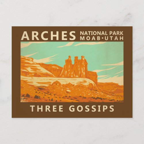 Arches National Park Utah Three Gossips Vintage Postcard