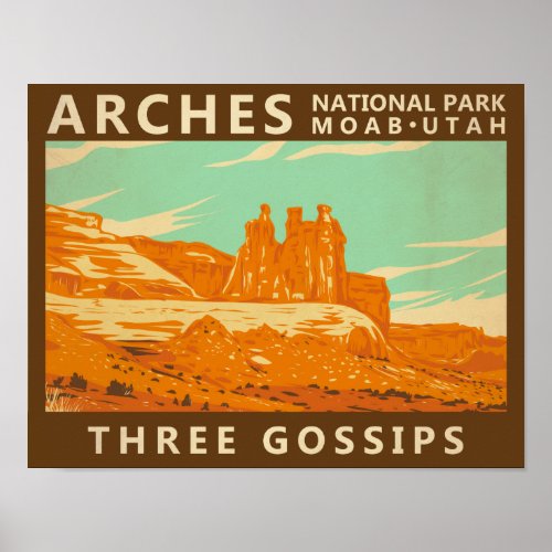 Arches National Park Utah Three Gossips Vintage  Poster