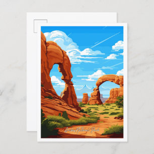 Arches National Park Vintage Travel Illustration Postcard