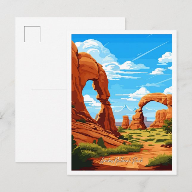 Arches National Park Vintage Travel Illustration Postcard (Front/Back)