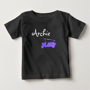 Archie Name With Blue Sparkle Fire Truck,  Baby T-Shirt