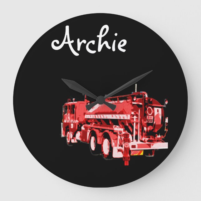 Archie Name With Red Fire Truck,   Large Clock (Front)