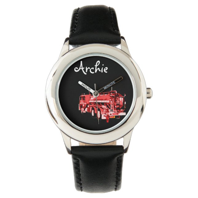 Archie Name With Red Fire Truck,  Watch (Front)