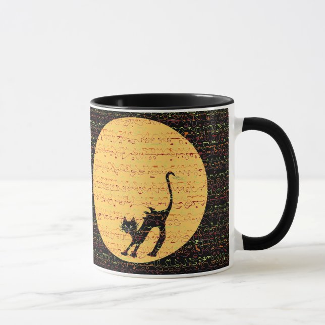 Arching Black Cat and Full Moon Festive Mug (Right)