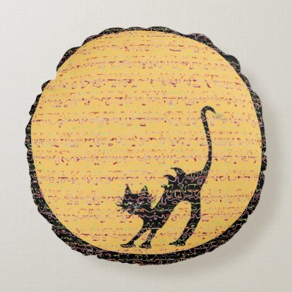 Arching Black Cat and Full Moon Festive Round Pillow