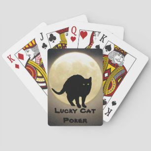 Arching Black Cat and Moon Lucky Cat Poker Cards