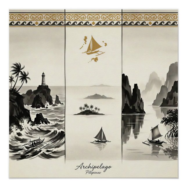 Archipelago-Three Seas of the Philippines Sumi-e Poster (Front)