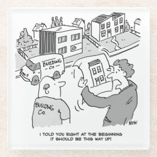 Architect and Builder Looking at House Plans Glass Coaster