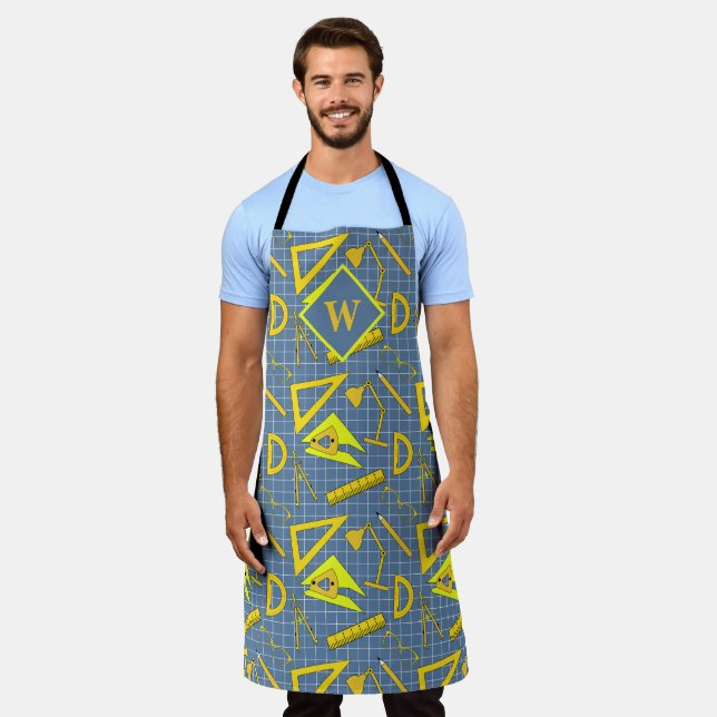 Architect and Draftsman Old School Tools Patterned Apron (Worn)