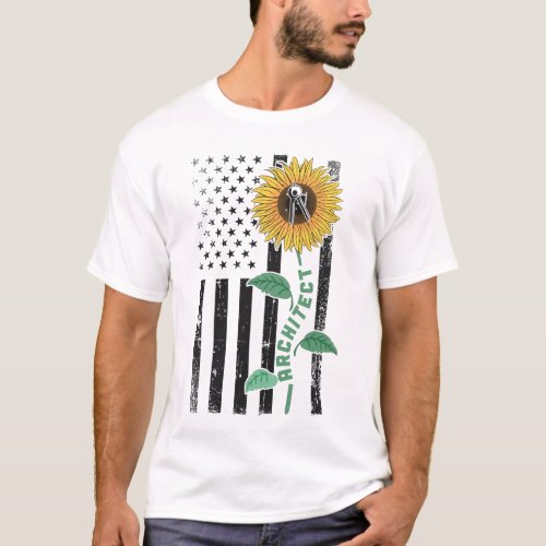 Architect Architect American Flag Sunflower T_Shirt
