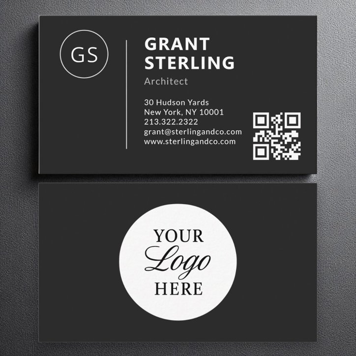 Architect Black White Logo QR Code Modern Business Card