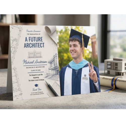 Architect Blueprint Photo Graduation Announcement