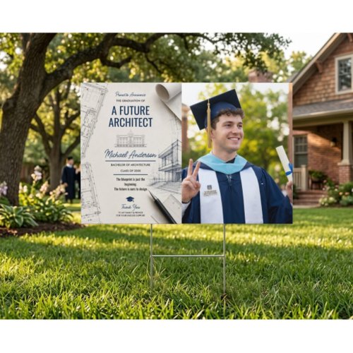 Architect Blueprint Photo Graduation Welcome Sign