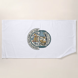 Architect Building Cat Cat Graphic Tee Art - Archi Beach Towel