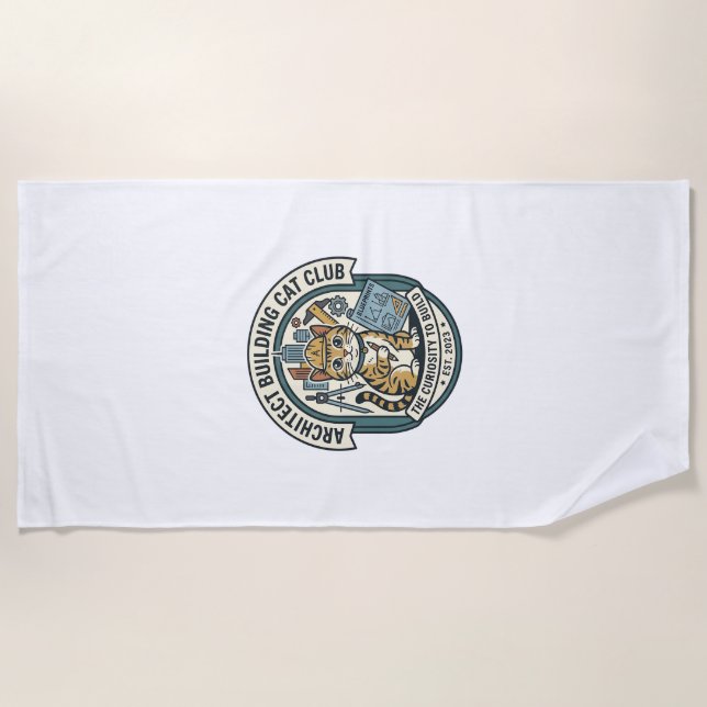 Architect Building Cat Cat Graphic Tee Art - Archi Beach Towel (Front)