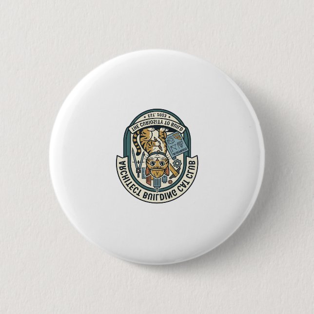 Architect Building Cat Cat Graphic Tee Art - Archi Button (Front)