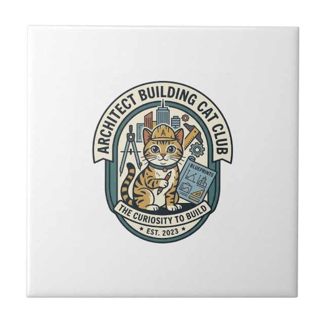 Architect Building Cat Cat Graphic Tee Art - Archi Ceramic Tile (Front)