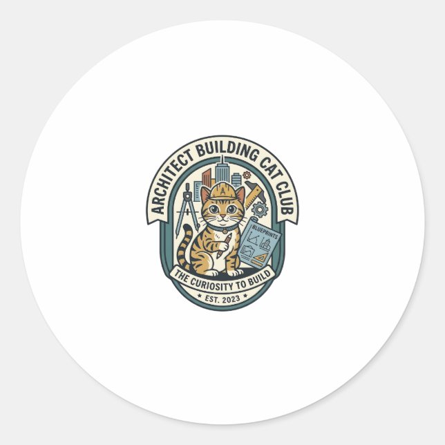 Architect Building Cat Cat Graphic Tee Art - Archi Classic Round Sticker (Front)