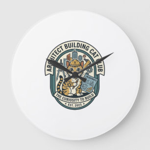 Architect Building Cat Cat Graphic Tee Art - Archi Large Clock