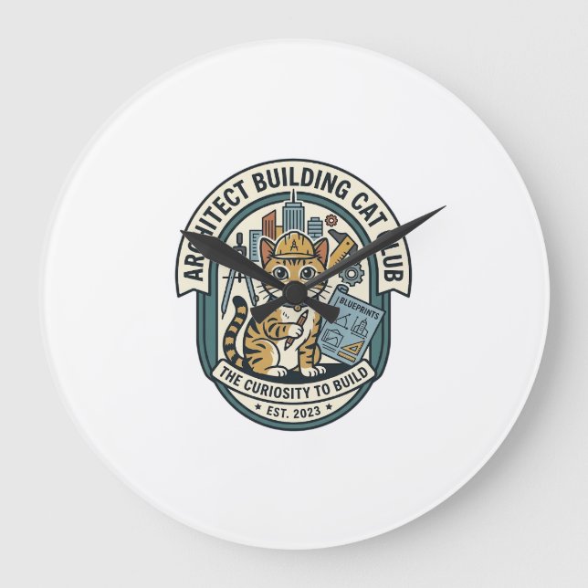 Architect Building Cat Cat Graphic Tee Art - Archi Large Clock (Front)