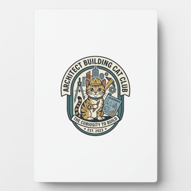 Architect Building Cat Cat Graphic Tee Art - Archi Plaque (Front)