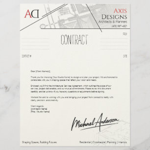 Architect Contract Cover Letter with Blueprint  Letterhead