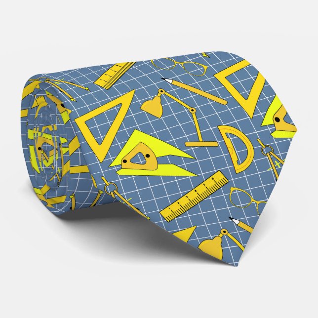 Architect Design Tools Occupation Patterned Blue Neck Tie (Rolled)