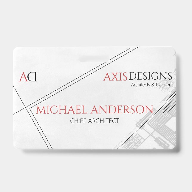 Architect Employee Name Badge with Blueprint  (Front)