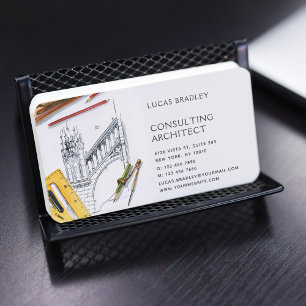 Architect Engineer Construction Drafting Modern Business Card