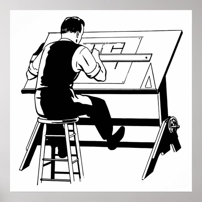Architect engineer drafting table art illustration poster (Front)