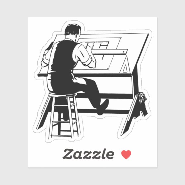 Architect engineer drafting table art illustration sticker (Sheet)