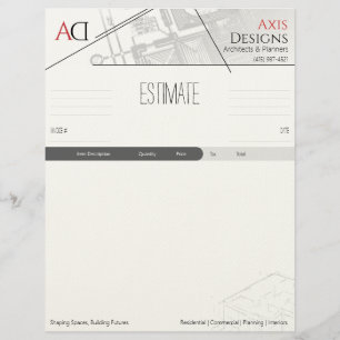 Architect Estimate Template with Blueprint Design Letterhead