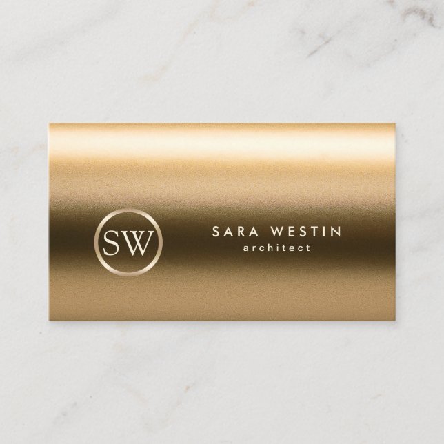 Architect Gold Texture Monogram Business Card (Front)