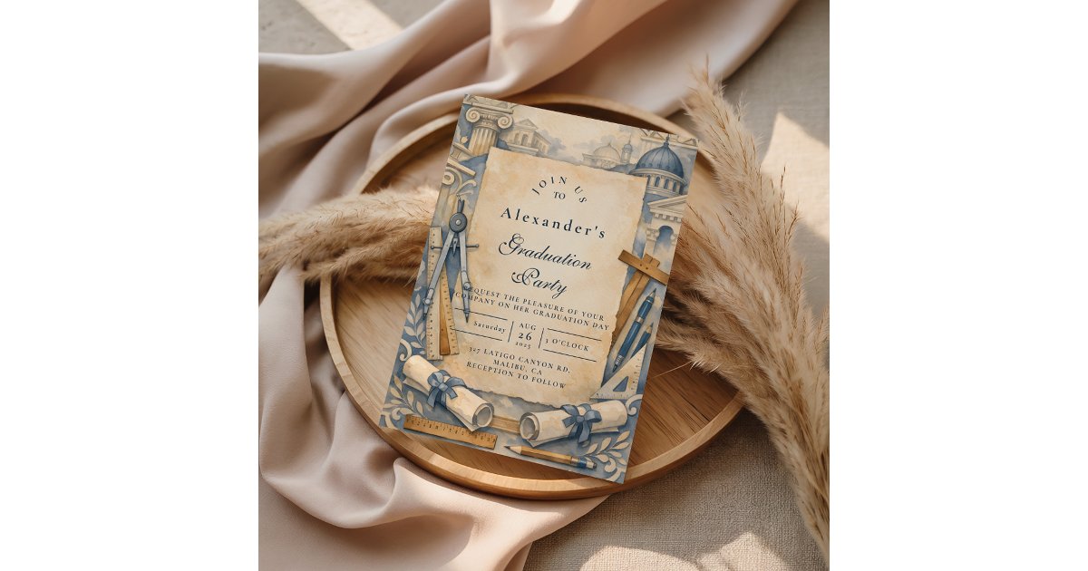 Architect Graduation Blueprint Design Invitation | Zazzle