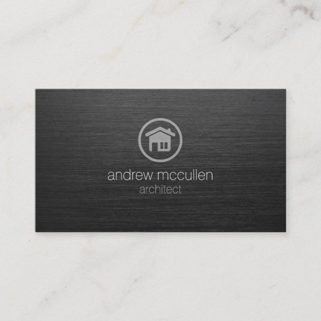 Architect House Icon Dark Brushed Metal Business Card (Front)