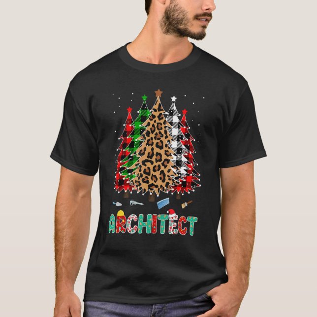 Architect Leopard Red White Green Plaid Christmas  T-Shirt (Front)