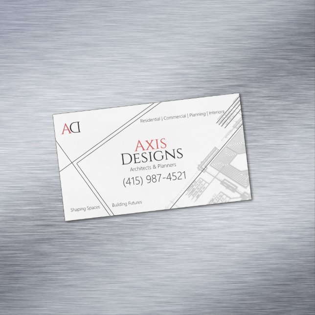 Architect Minimalist Blue Print White Business Card Magnet (In Situ)