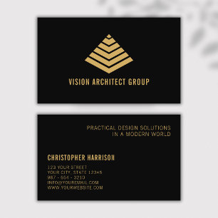 Architect Modern Minimal Black Gold Pyramid Business Card
