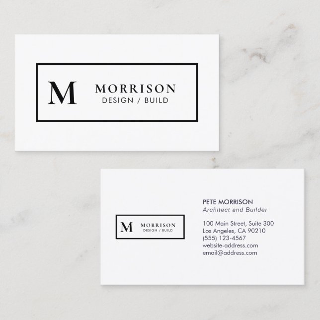 Architect Monogram Black White Professional Business Card (Front/Back)