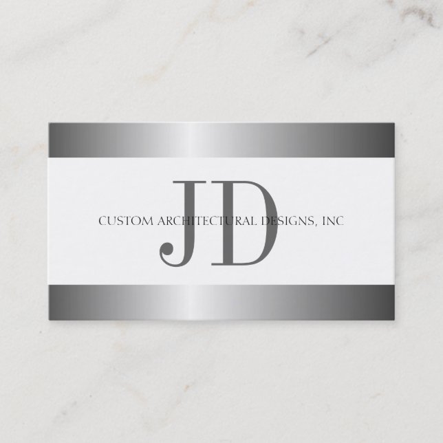 Architect Monogram Silver Metallic Business Card (Front)