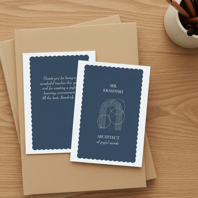 Architect of Joyful Minds Personalized Teacher Thank You Card (Personalized thank you card for teacher by Darling & May)