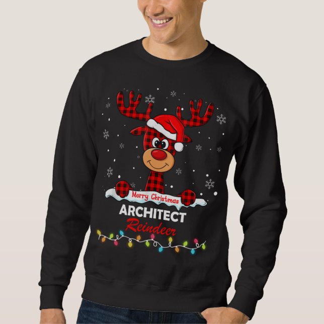 Architect Reindeer Santa Hat Buffalo Plaid Christm Sweatshirt (Front)