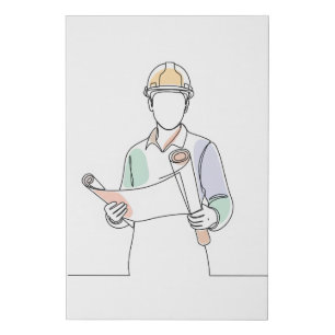 Architect simple one line art continuous faux canvas print